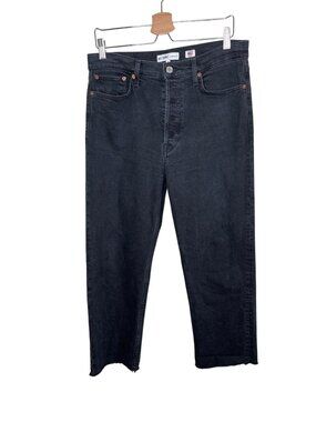 Re/Done Originals Black High-Rise Straight-Leg Jeans Raw Hem Size 30
